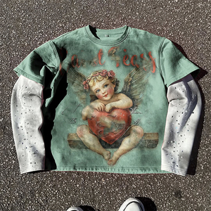 Venta al por mayor Heavyweight Terry 100% algodón Rhinestone manga larga hombres camiseta de gran tamaño DTG Serigrafía - Product Image 4