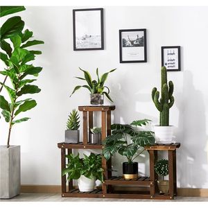 Support à plantes en bois à 4 niveaux avec étagères ouvertes à lattes, marron - Product Image 1