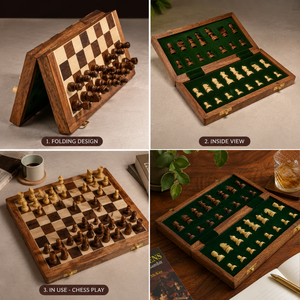 Handmade Indian Rosewood Magnetic Chess <b>Set</b> | Folding Wooden Travel Chess Board | Luxury Strategy Game Gift For Adults Kids - Product Image 2