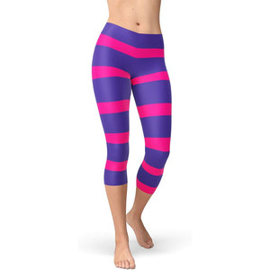 High Waist Striped Capri <b>Leggings</b> Sporty Style Stretch Knitted Spandex Polyester All Seasons - Product Image 1