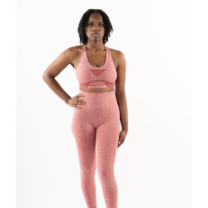 Pink Racerback <b>Crop</b> <b>Top</b> High Waist Shorts 2 Piece Yoga Set Seamless <b>Mesh</b> Detail Breathable Spandex Quick Dry Off-the-Shoulder - Product Image 1