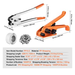 Kit di reggiatura in acciaio e PET con lunghezza di 3280 piedi, 1000 sigilli metallici, tenditore e sigillatrice per pallet (confezione da 1000) - Product Image 3