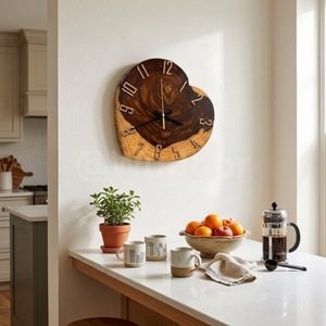 Rustic Wood Heart Shape Wall <b>Clock</b> Analog Quartz Silent Living Room Decor - Product Image 4