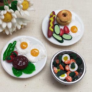 New Arrival <b>Miniature</b> Dollhouse Scale 1:12 Clay Food Salad Hamburger Steak Eggs Flowers DIY Brunch Decoration - Product Image 3