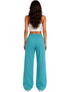 Pantalon de jogging ample taille haute bleu aqua pour femme, personnalisé par le fabricant, coupe décontractée, style streetwear, pour le quotidien - Product Image 2
