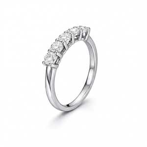 Bague de fiançailles en or massif 10K 14K 18K avec 5 diamants ronds de laboratoire, design de joaillerie fine, certifiée IGI, couleur E VVS 0,99 ct - Product Image 2