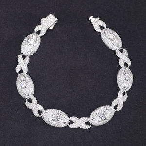 Bracelet de luxe en argent 925 plaqué rhodium pour femme, avec maillons géométriques ovales et diamants, bijoux de mariage - Product Image 1