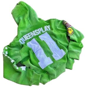 Fabricants de logo personnalisé Streetwear Sweat à capuche Écusson personnalisé Broderie Logo French Terry Acid Washed Embossed Men Zip up Hoodies - Product Image 4