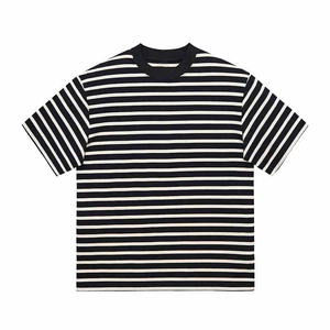 Camiseta de Hombre de Manga Corta con Cuello Redondo y Rayas, Estilo Americano, 230g, Venta Directa de Fábrica, Talla Grande - Product Image 1