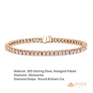 สร้อยข้อมือเทนนิสโมอิสซาไนต์สำหรับผู้หญิง สีโรสโกลด์ สร้อยข้อมือแบบโซ่เส้นเล็ก ประดับด้วยหินทรงกลม เครื่องประดับแฟชั่น ของขวัญวันครบรอบสำหรับเจ้าสาว - Product Image 6