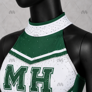 Ensemble d'uniformes de cheerleading personnalisés pour femmes : Haut dos nu, jupe plissée, imprimé scintillant, tenue de performance d'équipe en polyester avec transfert thermique - Product Image 6