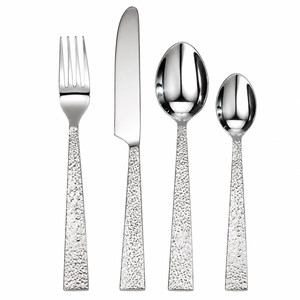 Ensemble de couverts modernes en acier inoxydable avec manche martelé, finition texturée artisanale et poli miroir, pour hôtels et mariages - Product Image 6