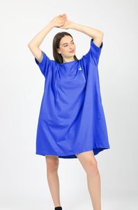 Camiseta Azul Sólida Extra Grande para Mujer, Corte Holgado, Manga Corta, Cuello Redondo, Secado Rápido, Tejido de Punto, 100% Poliéster, Estilo Vestido de Longitud Media - Product Image 4