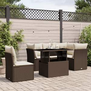 Ensemble de canapés de jardin modulaires en rotin PE brun, 6 pièces, meubles de jardin confortables et élégants - Product Image 1
