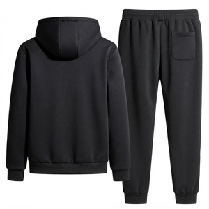 Ensemble de survêtement d'hiver pour homme de haute qualité avec sweat à capuche zippé et pantalon évasé, personnalisable, 100 % coton molletonné respirant, avec logo, pour le sport et la détente - Product Image 2