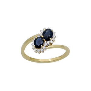 Anillo de Oro Amarillo de 14K con Zafiro Azul Ovalado Tallado Toi Et Moi, Halo de Diamantes, Joyería Fina de Lujo, Venta al por Mayor, Gema, Regalo para Mujer, Fiesta - Product Image 1