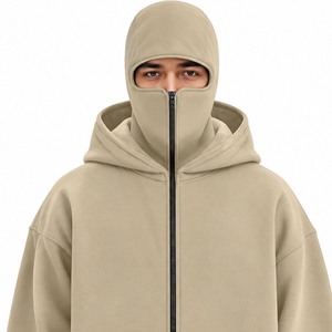 Vente en gros de sweats à capuche pour hommes avec double cagoule intégrée, en polyester et coton, à fermeture éclair intégrale, pour usage décontracté, avec design de capuche superposée - Product Image 3