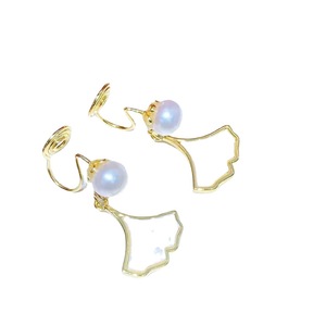 Boucles d'oreilles pendantes en perles d'eau douce avec double élément feuille d'érable, nouveau modèle sans trou d'oreille, clip d'oreille tendance, bijoux - Product Image 5