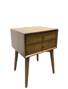 Table de chevet moderne du milieu du siècle à 2 tiroirs avec port de charge USB et dos en bois pour meubles de chambre à coucher de maison ou d'hôtel - Product Image 3