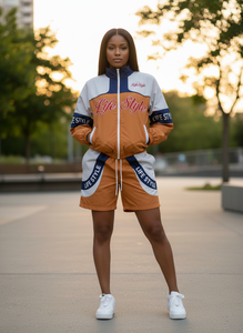 Unisex Color Blocking Tracksuit Set Short Sleeve Hooded Casual Knee Length Sporty Style 100% Nylon Breathable <b>Summer</b> Wear - Product Image 5