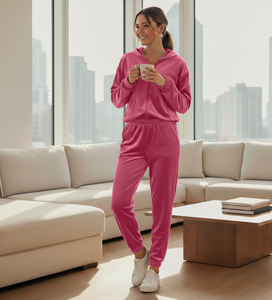 Ensemble de survêtement en velours pour femme avec strass personnalisés, veste courte en velours et pantalon évasé, ensemble de jogging, vêtements de détente pour femme, ensemble deux pièces - Product Image 5