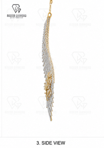 Exquisite feather inspired diamond <b>necklace</b> premium 18K two tone gold set brilliance intricate leaf motif centerpiece - Product Image 2