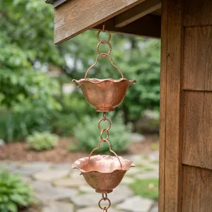 Chaîne de pluie décorative en cuivre artisanale pour gouttière, évacuation des eaux de pluie extérieure, décoration suspendue pour jardin - Product Image 6