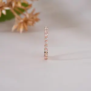 Elegante Anillo de Eternidad de Oro Rosa con Diamantes para Mujer, Anillo Delgado para Boda, Compromiso, Aniversario, Regalo de Joyería Fina de Lujo - Product Image 4