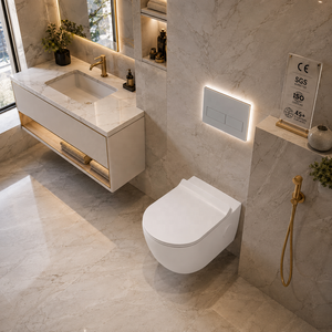 WC suspendu sans bride monobloc avec réservoir encastré, chasse d'eau à siphon en S, design minimaliste, cuvette en céramique vitrifiée, écologique - Product Image 6