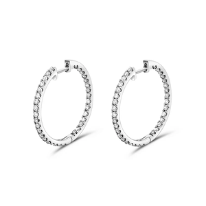 Aros Clásicos de Plata 925 con Cristales Redondos de Circonita, Engastados en Canal, Chapados en Rodio, para Mujer, Uso Diario - Product Image 1