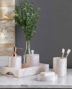 Resin <b>Bathroom</b> <b>Set</b> for the Modern Home Durable and Stylish Minimalist Vanity Accessories <b>Soap</b> <b>Dispenser</b> Tumbler Toothbrush tray - Product Image 6