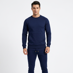 Conjunto Deportivo Azul Marino para Hombre, Cuello Redondo, con Bolsillos Laterales y Pantalones con Cordón, Ropa Casual de Otoño, Diseño Sólido de Longitud Completa - Product Image 6