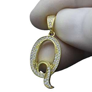 Colgante Q de Moissanita con incrustaciones de plata de ley 925, joyería con letra para cumpleaños, sin cadena, al por mayor - Product Image 6