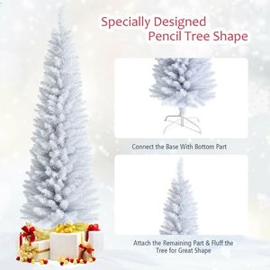 Albero di Natale Artificiale Sottile Non Illuminato di 1,8 Metri con Supporto in Metallo per Decorazioni Festive - Product Image 5