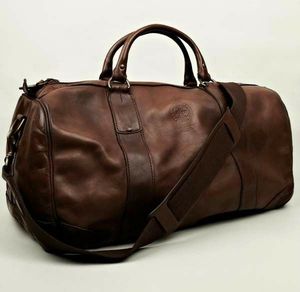 Unisex Leather Duffle Bag 20-35L Zipper Closure Vintage Travel Bag <b>Soft</b> Handle Durable Design Letter Pattern Large Capacity - Product Image 1