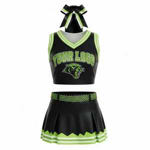 Ensemble d'uniformes de cheerleading personnalisés, noir et vert, logo panthère, impression par sublimation, tenue de cheerleader pour femmes adultes, uniformes sportifs - Product Image 1