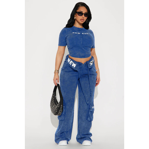 Custom Streetwear Sweatsuit Cut <b>Sew</b> Screen printed Cropped Hoodie and Sweatpants <b>Set</b> Tracksuits for Women - Product Image 1