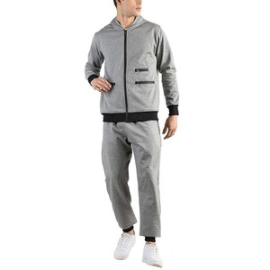 Survêtement gris à capuche pour homme, fermeture éclair intégrale, coupe décontractée, polyester et coton, pour l'automne, avec poches latérales - Product Image 3