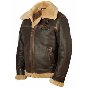 Men’s Sheepskin Leather <b>Jacket</b> – Plus Size <b>Fur</b> <b>Lined</b> Stand Collar Zipper Winter Custom Made - Product Image 1
