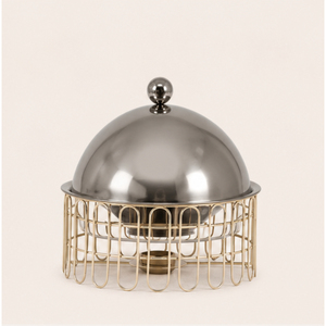 Mini Calentador de Comida de Lujo Dorado con Base de Alambre Negro, Calentador Redondo de Acero Inoxidable para Buffet, Bodas y Restaurantes Elegantes - Product Image 5