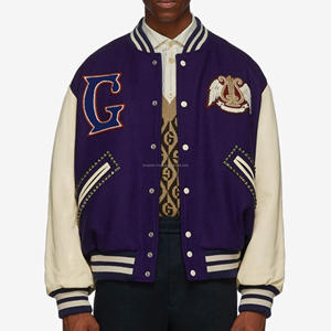 Chaqueta de béisbol de cuero vintage unisex, ropa de calle fina de invierno con bordado, diseño privado, abrigos informales Letterman Bomber - Product Image 1