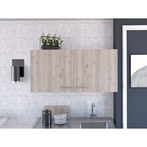 Mobiletto a Muro a 2 Ante e 2 Scomparti in Bianco e Grigio Chiaro, Prodotto per Cucine - Product Image 1