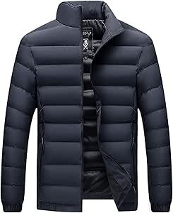 Veste matelassée en duvet pour homme, couleur unie, col montant, fermeture éclair sur le devant, coupe régulière, coupe-vent, vêtements décontractés d'hiver - Product Image 4