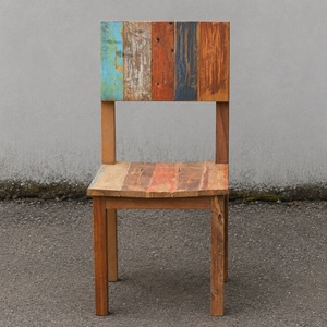 Rustic Reclaimed Teak Wood Dining <b>Chair</b> with Colorful Backrest Seat Eco-Friendly Outdoor & Hotel Use Coastal Design Model CHA46 - Product Image 2