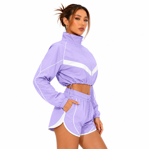 Wholesale Women's Windbreaker Set Custom Nylon Tracksuit 2 Piece Zipper <b>Jacket</b> And Short Set <b>Waterproof</b> Running Outdoor - Product Image 2