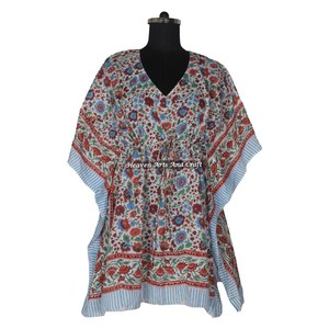 Vestido Corto Tipo Caftán de Alta Calidad al por Mayor para Mujer, Últimos Diseños, Vestidos de Algodón con Estampado a Mano para Mujeres de Talla Grande - Product Image 2