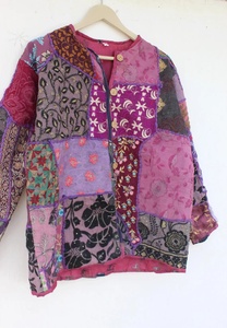 Women <b>Quilted</b> Chiffon Patchwork Jacket Vintage Colorful Embroidery Outerwear Loose Fit Boho Relaxed Coat Windproof Eco-Friendly - Product Image 2