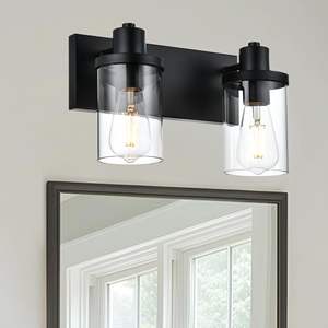 Apliques de lámpara de pared rústicos modernos de 6 luces, acabado negro mate, pantalla de vidrio transparente para baño, tocador, sala de estar, iluminación de pasillo - Product Image 1