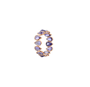 Anillo de Eternidad con Tanzanita Azul Natural en Corte Pera y Engaste de Bisel en Oro Amarillo Sólido de 18K, Anillo con Gema en Forma de Lágrima, Piedra de Nacimiento de Diciembre - Product Image 1