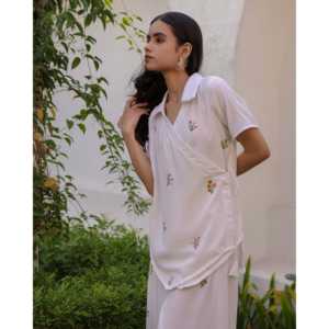 Cordón Floral Redondo de Georgette Blanco Ecológico Elle para Prendas - Product Image 5